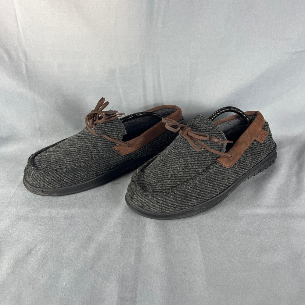 Dluxe by Dearfoams Jacoby Moccasin Slippers Mens 11 Gray Comfort House Shoes